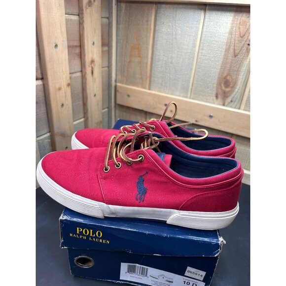 Polo Ralph Lauren Mens Red Canvas Faxon Low Sneakers Size 10D - Picture 6 of 8